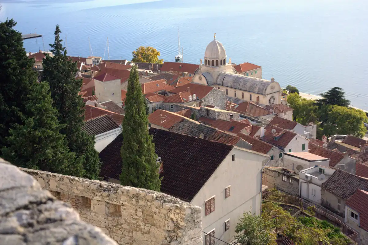 Sibenik's historic old town with the Cathedral of St. James overlooking the Adriatic Sea