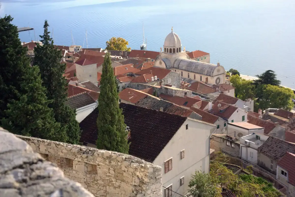 Sibenik's historic old town with the Cathedral of St. James overlooking the Adriatic Sea